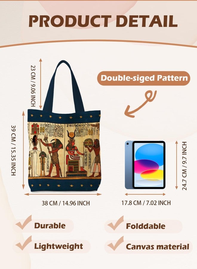 Supwhd Ancient Egypt Tote Bag Aesthetic, Vintage Canvas Tote Bags for Women, Reusable Grocery Bags Shopping Bags, Egyptian Mythology Gifts, Ancient Egypt Gifts for Women - Image 5